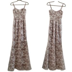 Dress the Population Dress White Lace Nude Mermaid Gown